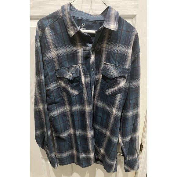 Kuhl Shirt Mens Large Long Sleeve Pearl Snap Blue Shirt Born In The Mountains - Picture 1 of 5